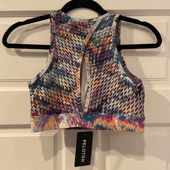 NWT Peloton River Rock High Neck Multicolored Logo Sports Bra w/Mesh Back Small - Picture 5 of 6